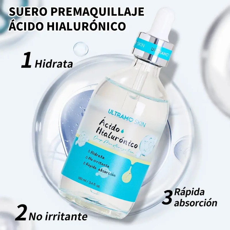 Sérum Ácido Hialurónico Hidratación Profunda -ULTRAMO- Suero Facial Pre Maquillaje