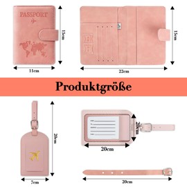 YUNPYCHY Passport Holder, Passport Organiser, Passport Cover, PU Leather Passport Cover + 2 Pieces Suitcase Tag, for Men and Women, Holiday Accessories, Travel Essentials, Pink, Contemporary