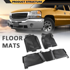 G-PLUS TPE Floor Mats Compatible with Chevy Silverado/GMC Sierra 1500 Crew Cab 1999-2006 3PCS Cargo Liner All Weather Full Cover Protection 1st & 2nd Row Floor Liner Black
