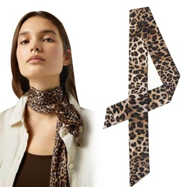 Cerioll Women's Skinny Scarf, Fashion Leopard Headband Neckerchief, Women's Scarf with Leopard, Skinny Silk Scarf, Satin Ribbon Silk Cloth, Tie Headpiece, Hair Scarf, Handbag, Grip Tape