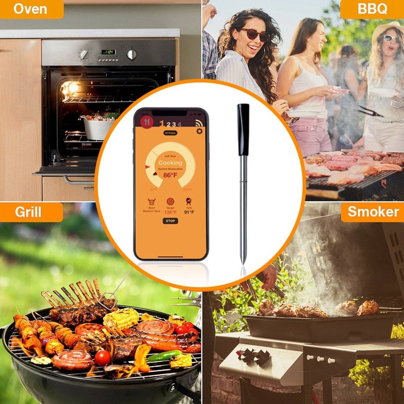 Smart Bluetooth BBQ Thermometer Mobile APP Waterproof Meat Thermometer Oven