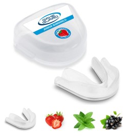GAME GUARD Boil & Bite Flavoured Mouth Guard/Gum Shield – Mouldable Mouthguard/gumshields - Junior/Kids/Childrens/Youth - CE Approved, School Sports, Rugby, Hockey (Strawberry Flavour - Clear)