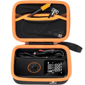 RAIACE Hard Carrying Case Compatible with LOLSSA/fit for GJOSYOI Tire Inflator Portable Air Compressor, Storage Bag with Mesh Pocket for Cables and Accessories.- Black(Black Lining)