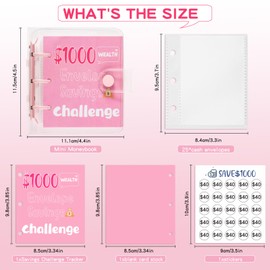 Drawelry Mini Money Saving Binder, 25 Cash Envelopes Money Saving Challenge Binder $500 $1000, Portable Savings Book Envelopes Stickers for Budgeting Planner Christmas Birthday Gift (Pink, $1000)