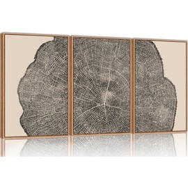 SIKERIC 3 Piece Wood Tree Ring Wall Art, (16X24 inch) Black and White Print Wall Art Set, Large Framed Canvas Art Wall Decor, Modern Abstract Nature Art Paintings for Living Room, Bedroom, Office