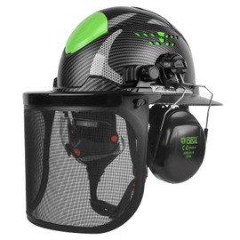 GREEN DEVIL Industrial Chainsaw Helmet with Face Shield Built in Visor and Ear Muffs 4 in 1 System ANSI Z89.1 Safety Hard Hat Adjustable Headgear Ideal for Forestry and Arborist Work Full Brim Style