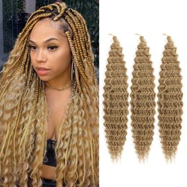 Deep Wave Crochet Hair 30 Inch 3 Packs Long Deep Wave Curly Braiding Hair Extensions Synthetic Curly Crochet Hair for Black Women(30 Inch, 3pack, #24)