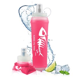 badaren Foldable Water Bottle, 500 ml, Foldable Water Bottles, BPA-Free, Reusable, Foldable Soft Flask, Suitable for Outdoor Travel, Running, Hiking, Climbing (Pink)