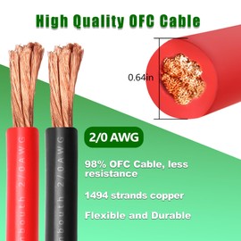 Kimbluth 2/0 Gauge Battery Cable Copper Wire, 5FT Red+5FT Black 2/0 AWG Welding Cable Standard USA OFC Wire for Automotive, Battery, Solar, Marine and Generator