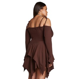 Dolls Kill F is for Fairies Handkerchief Dress by Current Mood - Off-Shoulder, Custom Fit Dress, Perfect for Fairycore Fashion - Brown, Medium