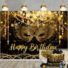 Black Gold Glitter Happy Birthday Backdrop Masquerade Gold Mask Photography