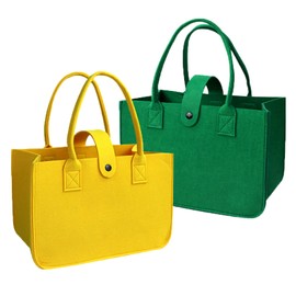 Ericrise Pack of 2 Felt Bag Shopper, Felt Shopping Bag, Foldable Carry Bag, Toy Bag, Shopping Basket, Firewood Bag, Felt Bag for Shopping, Picnic, Storage, Yellow/Green, Yellow/Green