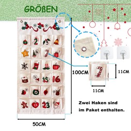 Advent Calendar 2025 to Fill Yourself - Advent Calendar Fabric with 24 Bags Bags DIY Crafts Reusable Christmas Calendar Filling for Hanging on Wall or Door (with Hooks)