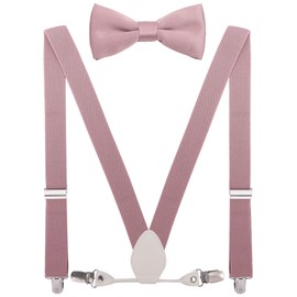 YJDS Boys Suspenders and Bowtie Set Leather Elastic for Wedding Dusty Rose Blush Pink 24''