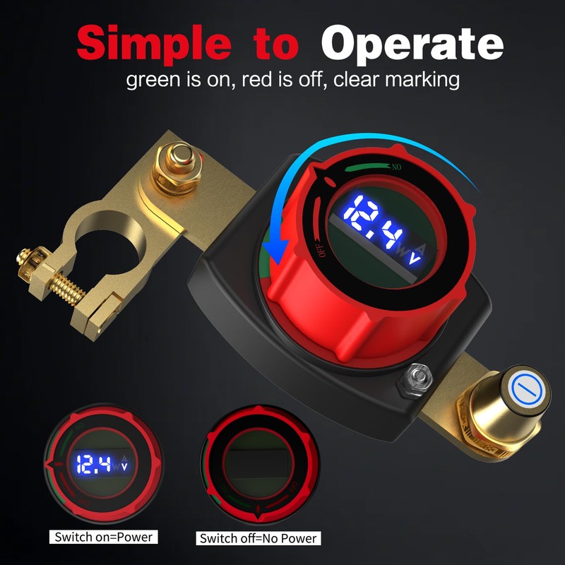 2025 New Top Post Battery Disconnect Switch with Voltmeter, 5-60V