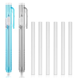Molain Pen-Style Erasers Set, 2PCS Retractable Mechanical Eraser Pens with 6 Pcs Replacement Rubber Refills, Lightweight Plastic Erasers for Writing, Drawing (Blue, Gray)