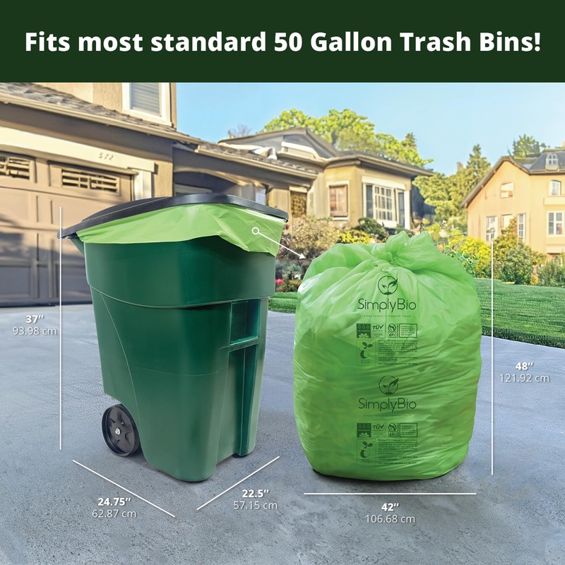 Simply Bio 55 Gallon Compostable Trash Bags Flat-Top, Heavy Duty
