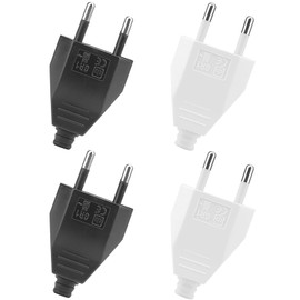 Powice Euro Plug, Pack of 4 Schuko Plugs, Plug 230 V, Euro Plug Flat, Flat Plug, Schuko Plug Flat (250 V, 2.5 A), Power Plug for Europe (White + Black)