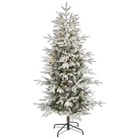 Nearly Natural 5.5ft. Flocked Manchester Spruce Artificial Christmas Tree with 200 Lights and 560 Bendable Branches