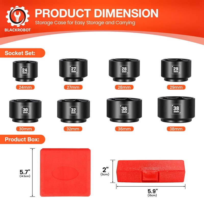 BLACKROBOT 8 Pieces 3/8” Drive Low Profile Oil Filter Socket