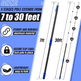 7-30 Ft Telescopic Extension Pole with Hook for Xmas Lights, Blue