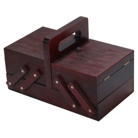 r_planning Wooden Sewing Box Needles Storage Box Brown with Handle