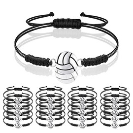 20 Pcs Volleyball Bracelet Sports Charm Bracelet Adjustable Volleyball Charm Bracelet Volleyball Jewelry Braided Rope Bracelet with Charm,Volleyball Gifts for Girl Boy Women Men Teens Team Player Friendship(Black)