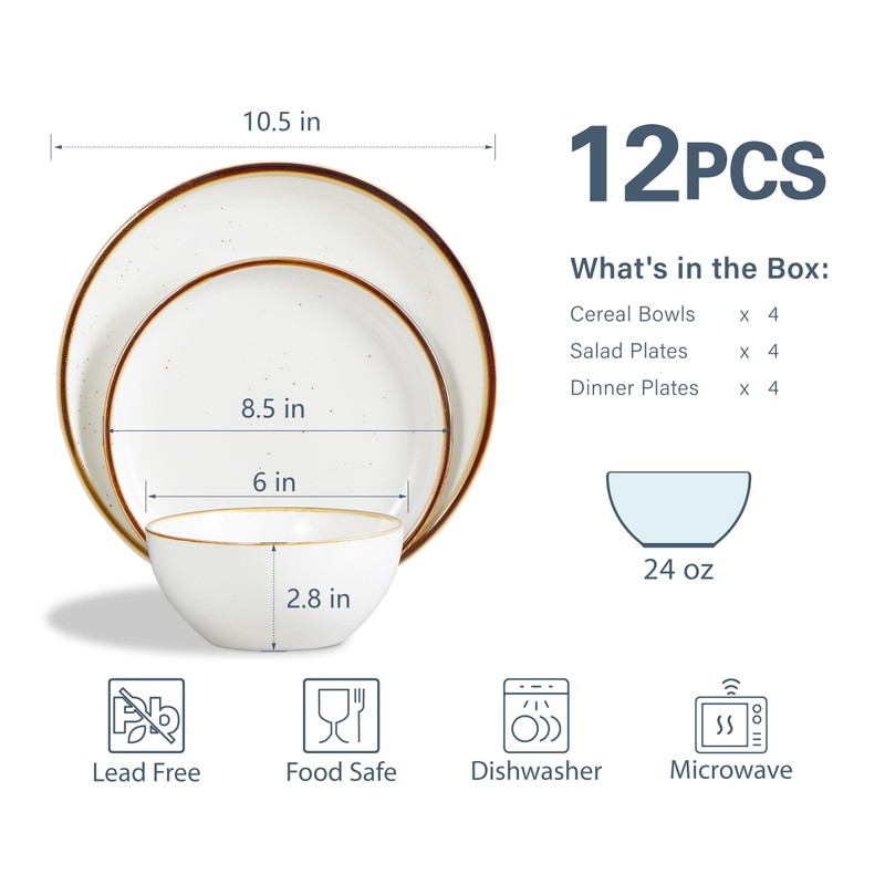 ONEMORE Plates and Bowls Set, Dinnerware Sets for 4, Porcelain