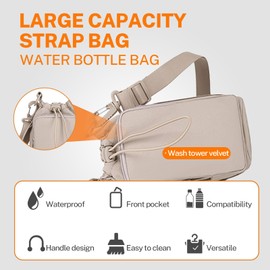 Water Bottle Holder with Phone Pocket for 40/32 oz,Water Bottle Holder with Adjustable Shoulder Strap and Charm,Water Bottle Sleeve for Walking Hiking Camping Gym. (Khaki)