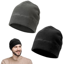 Yenvory Thermal Fleece Hat, Pack of 2, Black & Grey, Elastic Warm Running Hat, Cycling Hat for Men and Women, black