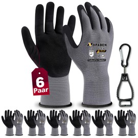 Men's/Women’s Work Gloves, 6 Pairs with Grip, Non-Slip Nitrile Coating, Mechanics’ Gloves, Assembly Gloves with Optimal Grip and Fine Touch Feeling, Garden Gloves, Size 7/S