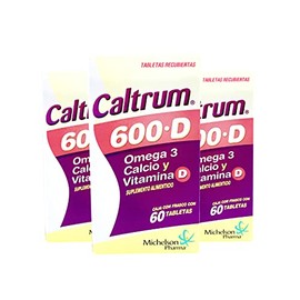 CALTRUM 600+D 60 TABLETAS PACK 3 PZ - Tabletas Recubiertas adicionadas con Omega 3, Calcio y Vitamina D. Paquete con 3 frascos de 60 tabletas c/u