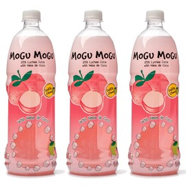 [Pack of 3] [Free Measuring Spoon] Mogu Mogu Juice with Nata De Coco - 33.8 Fl Oz Large Family Size (Lychee), 320 ml