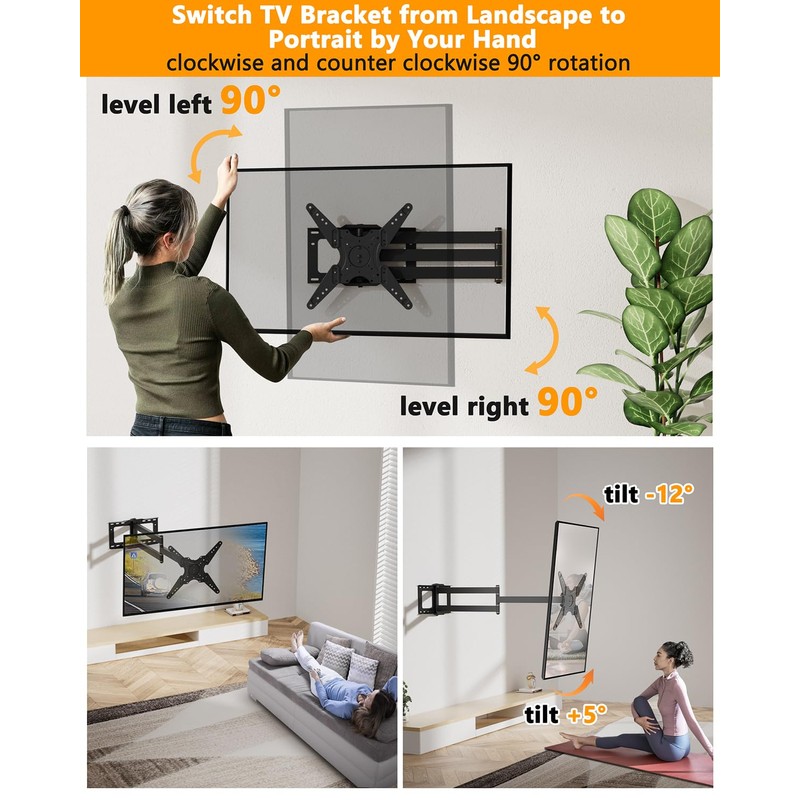 48" Extension Long Arm Rotating TV Wall Mount 26-65”TV by