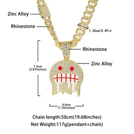 LCWLJL Red Smiling Face Hip-hop Cuban Chain, Rhinestone Pendant Necklace Jewelry For Men，Men's Fashion Jewelry Golden