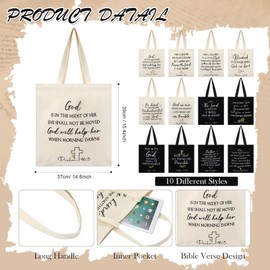 Locmeo 12 Pcs Christian Gift Bags, Scripture Tote Bags Bible Tote Bag for Women Aesthetic Cute Church Bag Verse Religious Gift Bags Reusable Grocery Bags for Makeup Shopping Party, 15.4 x 14.6 Inch