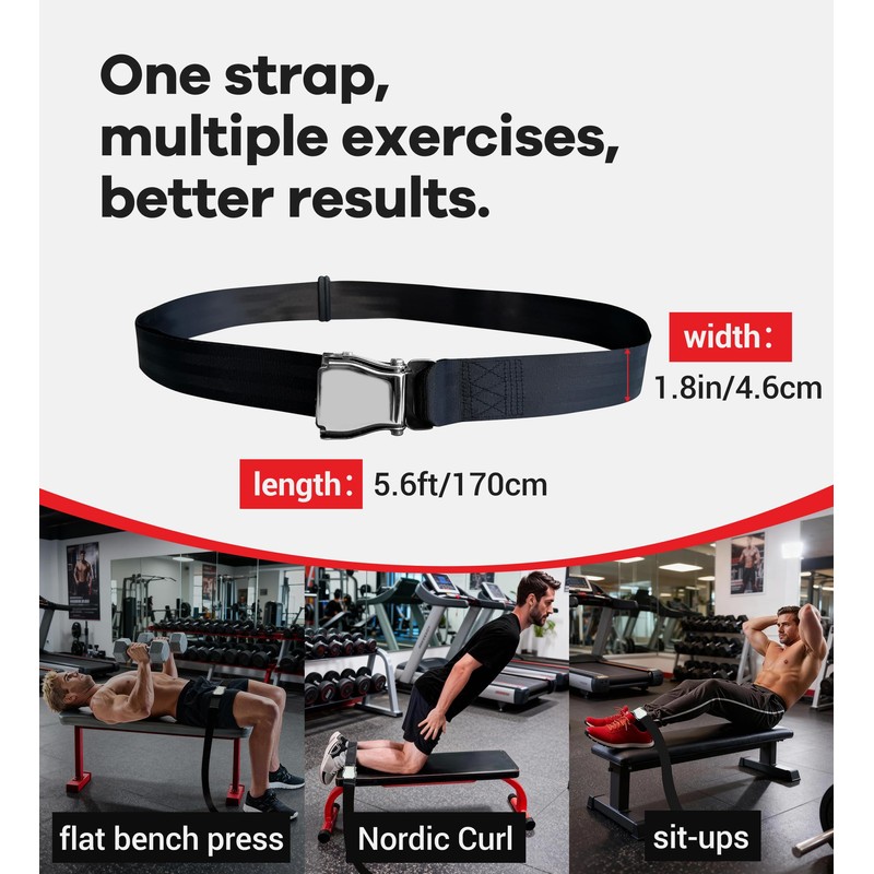 Nordic Hamstring Curl Gym Seatbelt – Adjustable 5.6FT Safety Strap