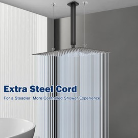 NearMoon Rain Shower Head With Shower Arm, Ceiling Mount Square Shower, Stainless Steel Ceiling Rainfall Showerhead- Waterfall Full Body Coverage (16 Inch, Matte Black)