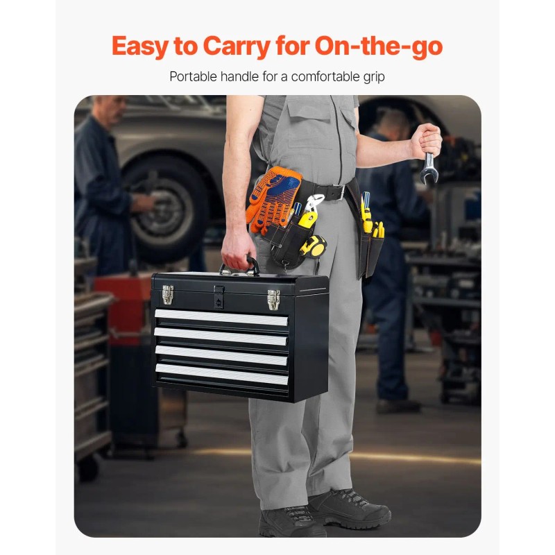 20.5-inch Portable Metal Tool Box with 4 Ball Bearing Slide