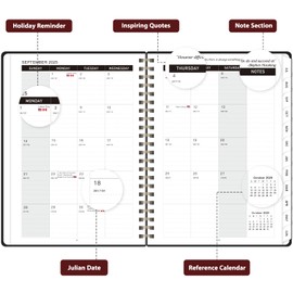 Academic Planner 2025-2026, July 2025 - June 2026 Planner, Hard Cover Calendar Planning Book with Tabs, Notes Pages, 6.3" x 8.4", Weekly＆Monthly School Organizer for Students Teachers, Black