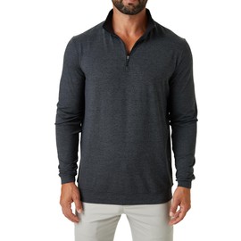 ZIRE Golf Men's Performance Quarter Zip Pullover | Men 1/4 Zip Sweater Jacket | Moisture-Wicking Lightweight | 4-Way Stretch & Breathable | UPF Golf & Everyday Wear | Heather Black - Small