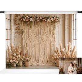 Kate Boho Backdrop Bohemia Backdrop with Floral Boho Floral Photo Background Ceremony Party Background for Photography Studio Props, 7x5ft