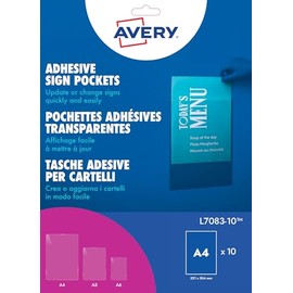 Avery Printable, Customisable Repositionable Clear Sign Pocket - A4 Sheet Size (221 x 304 mm)