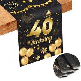 Table Runner for 18th Birthday, Black Gold Party Tablecloth, Linen Table Runner for 18 Year Old Boys, Girls, Birthday, Celebration, Party, Table Cloth, Decoration (186 x 34 cm)