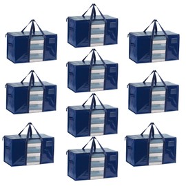 VENO 10 Pack Moving Bags, Moving Supplies, Moving Boxes, College Packing Storage Boxes with Lids Alternative, Dorm Space Saving Foldable Heavy-Duty Large Tote with Window, Zipper (Blue, 10 Pack)
