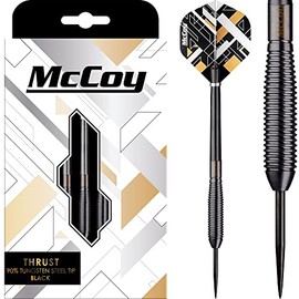 McCoy Darts D6073 Thrust | Premium 90% Tungsten Steel Tip Darts Set | Black 27g