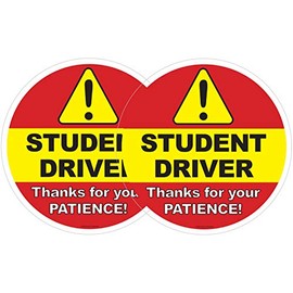 Student Driver Window Clings (2 Pack) - 6" Round - Sign for Car Window, Student Driver Signs for Car, Removable Decals, New Driver Sticker, Please be Patient Student Driver Sticker by Safety Magnets