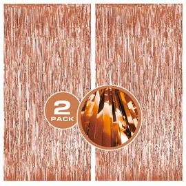 2 Pack Rose Gold Foil Fringe Backdrop Rose Gold Tinsel Backdrop Tinsel Curtain Backdrop Streamer Backdrop Curtain for Rose Gold Birthday Decorations Prom Decorations Party Streamers Decorations