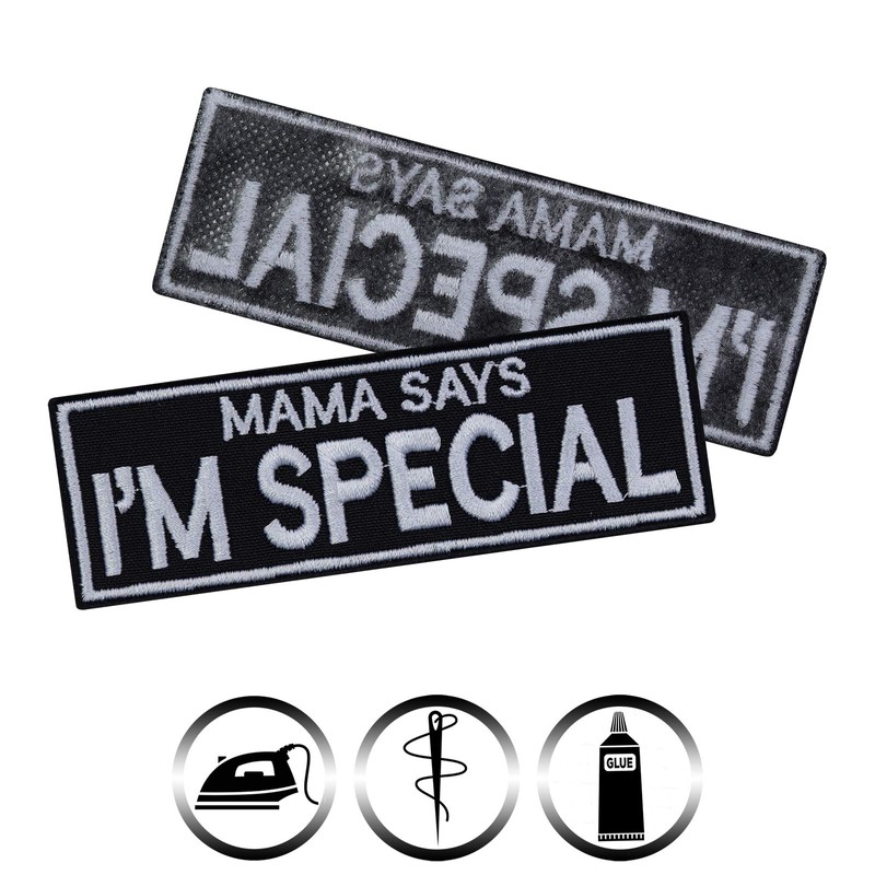 Sew-on "Mama says: I'm special" humour iron-on patch, biker patch,