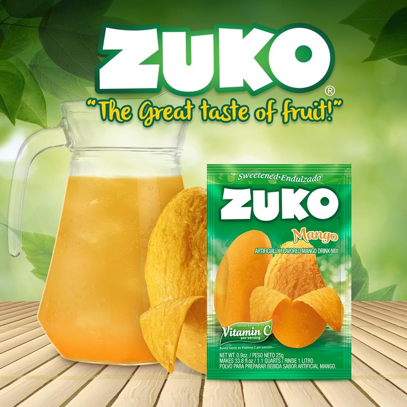 Zuko Mango Powdered Drink Mix, No Added Sugar Needed, 48